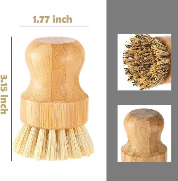Palm Dish Brush- Bamboo Full Circle Dish Brush 3 Packs,Mini Pot Brush Natural Scrub Brush Durable Scrubber Cleaning Kit with Union Fiber and Tampico Fiber for Cleaning Pots, Pans and Vegetables - Image 2