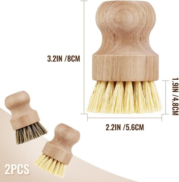 2 Pcs Dish Brush, Wood Dishes Scrub Brush, Pot Brush for Kitchen Cleaning Dishes Pots Pans (Sisal and Palm) - Image 2