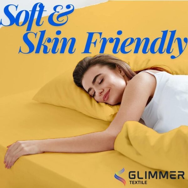 1PC Fitted Sheet| Organic Cotton| 1000 TC| | Full XL Size (54"X80") with 18" INCH DEEP Pocket| Skin Friendly|Comfy & Very Soft| Wrinkle Free| Gold - Image 3
