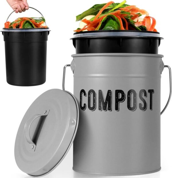 Compost Bin Kitchen Counter, Indoor Compost Bin, Includes Inner Bucket with Sealed Ring Compost Pail, Countertop Compost Bin with Lid, Compost Bucket Compost Container, 1.0 Gallon