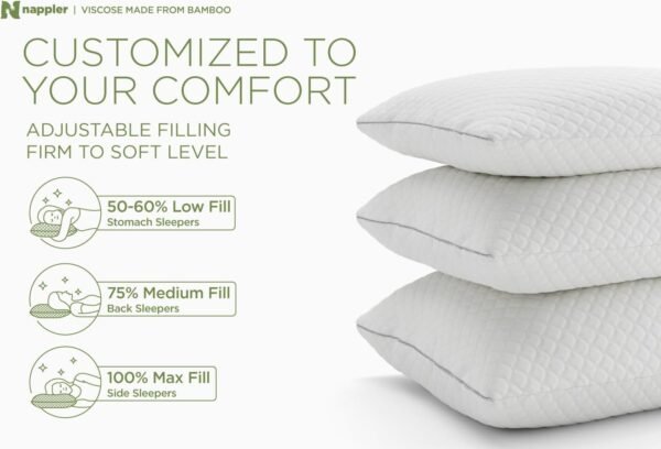 Cooling Pillow for hot Sleepers - Bed Pillows Queen Size Premium Set of 2 - Adjustable Shredded Memory Foam - Medium to Firm Pillows for Back, Stomach & Side Sleepers -Washable Cover - Image 2