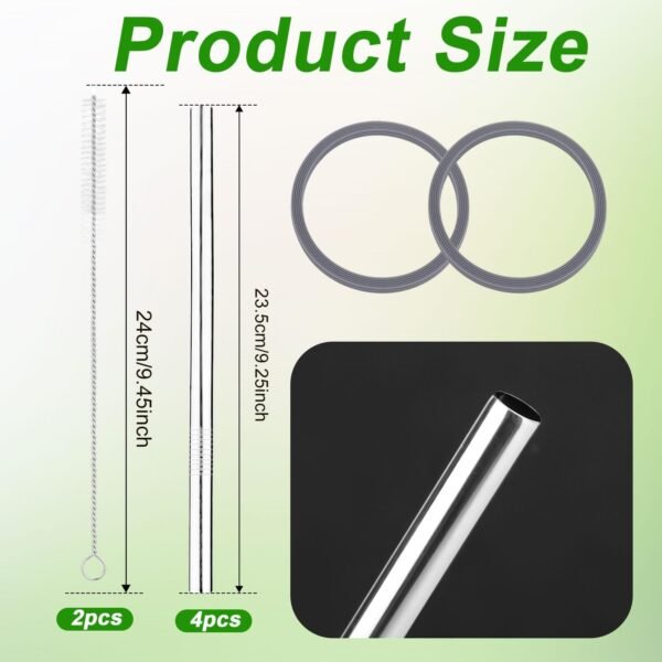 8pcs Metal Straw Replacement for Owala Water Bottle 40oz with 2 Straw Cleaning Brushes and Washers Gasket, Reusable Stainless Steel Straw Seal Ring Compatible with Owala Water Bottle Accessories Part - Image 2