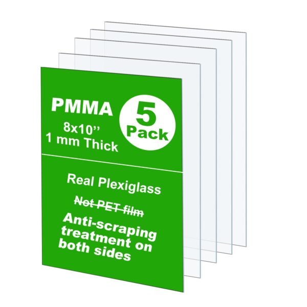 Acrylic/Organic Glass Boards, Not PET Film,5-Pack,8" x 10"1mm Thick Scratch Resistant, for Printing, Photo Frames, DIY Projects…