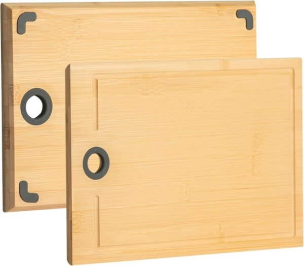 Bamboo Cutting boards for Kitchen, Wood Cutting board with Non-Slip Rubber Feet, Juice Groove & Tilt Handle, Non-Slip Chopping Board for Meat, Fruit for Prep, Pre Oiled, 12" x 8" x 0.6"