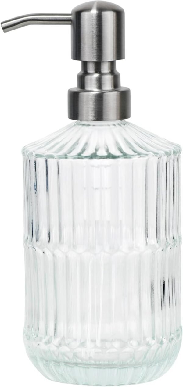 13.5 oz Glass Soap Dispenser with 304 Stainless Steel Pump Lotion Dispenser, Refillable Soap Dispenser, Glass Liquid Dispenser for Hand Soap, Lotion (Clear)