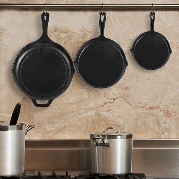 Pre-Seasoned Cast Iron Skillet Set of 3 | 6", 8" & 10" Cast Iron Frying Pans with 3 Heat-Resistant Holders - Indoor and Outdoor Use - Oven Grill Stovetop Induction Safe Cookware - Image 6