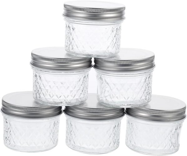 6 Pcs Diamond Mason Jar Empty Bottles Pickle Bottle Mason Jars Canning Clear Glass Storage Bottles Transparent Glass Bottles Glass Storage Container 100ml Glass Bottles Glass Jars