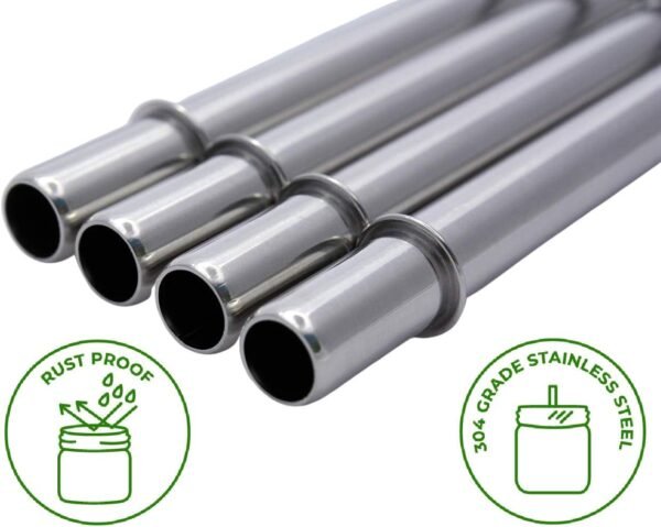Long Safer Rounded End Stainless Steel Metal Straws for Large Cups, Tall Glasses, or Quart Mason Jars (4 Pack + Cleaning Brush + Bag) - Image 3