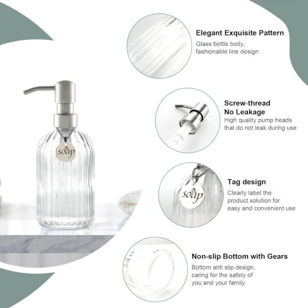 Glass Soap Dispenser, Bathroom Hand Soap Dispenser and Kitchen Hand soap Dispenser, with Rust Proof Stainless Steel Pump,15oz(Clear) - Image 5