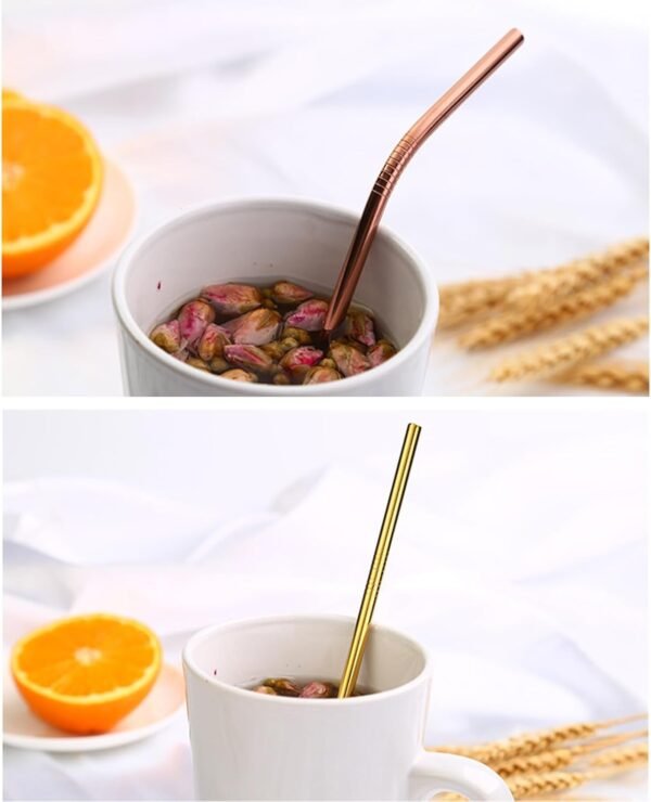 4 Pack Reusable Metal Straws Drinking Straws, 8.5" Stainless Steel Straws with 1 Cleaning Brush - Image 2