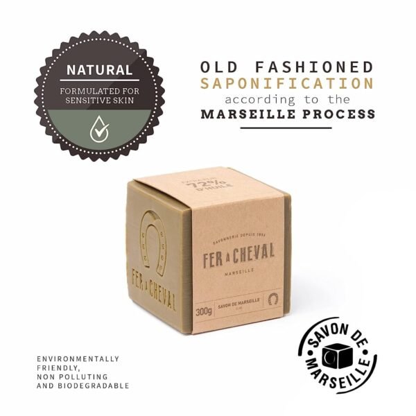 Fer à Cheval Pure Olive Authentic Savon De Marseille Soap Bar | Natural Plant-Based Savon Marseille Soap Cube with French Olive Oil Soap | 300g, 2 Pack - Image 3