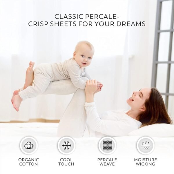 Organic 100% Cotton Light Ivory Full Size Bed Sheets, Percale Weave Cotton Sheet Set for Full Size Bed, Crisp, Cooling & Breathable Bed Sheets, Fits Mattress Upto 16" Deep Pocket - Image 5