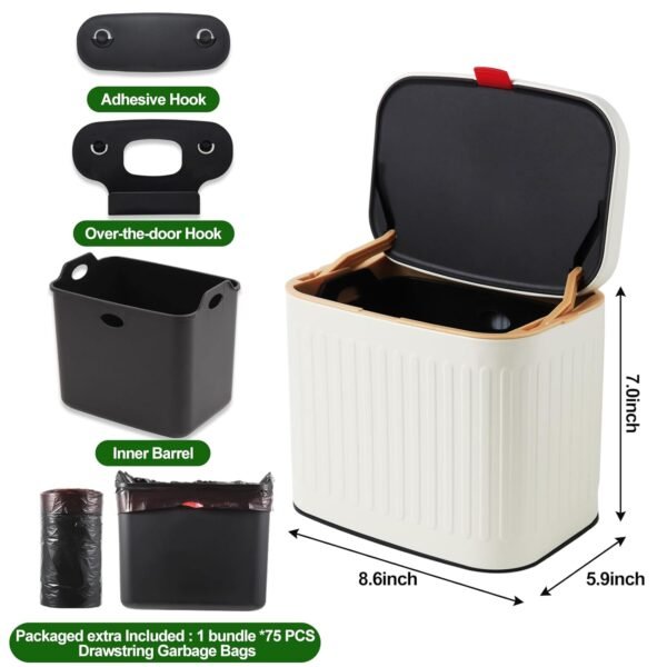 Kitchen Compost Bin Hanging Trash Can with Lid Detachable Compost Bin Stainless Steel Trash Can Small Compost Bin Countertop Mount Kitchen Food Waste Bin Garbage Can for Cabinet, Under Sink, Bathroom - Image 5