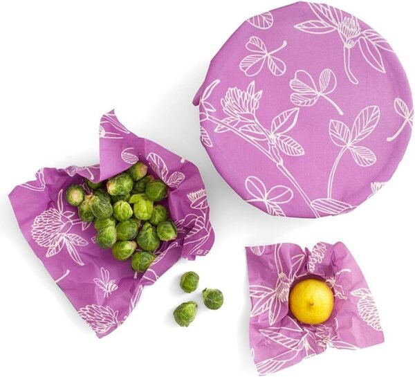 Beeswax Reusable Food Wraps - (6 Packs, 3 Sizes S,M,L, with 1 Meter Hemp Rope, Two Buttons) Plastic and Silicone Free, Eco-friendly Wrap, Wax Paper for Food,Flower Bee & Bird - Image 5