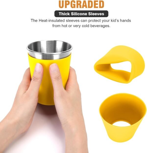 Ymmy Sam 2pcs Stainless Steel Kids Cups Spill-proof Tumblers with Silicone Straws 12oz Kids Cups with Lids Straws Unbreakable Metal Cups with Heat-insulated Sleeves - Image 4