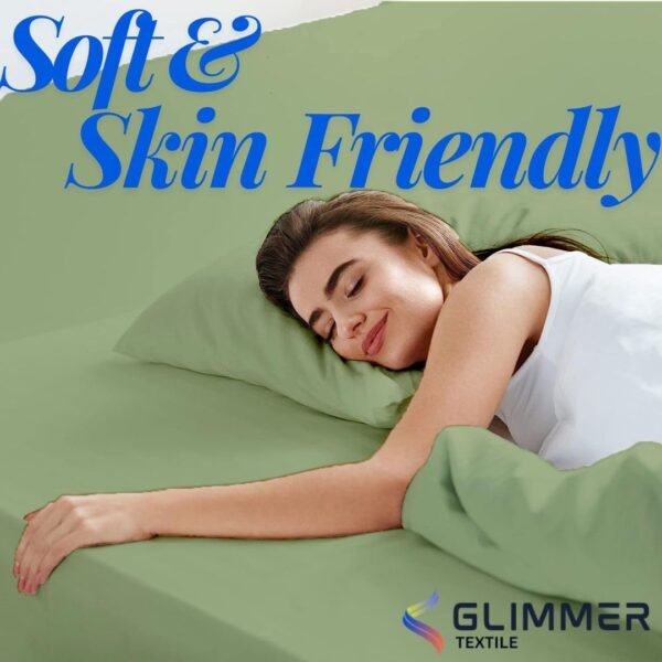 1PC Fitted Sheet| Organic Cotton| 1000 TC| | Twin XL Size (39"X80") with 20" INCH DEEP Pocket| Skin Friendly|Comfy & Very Soft| Wrinkle Free| Moss - Image 2