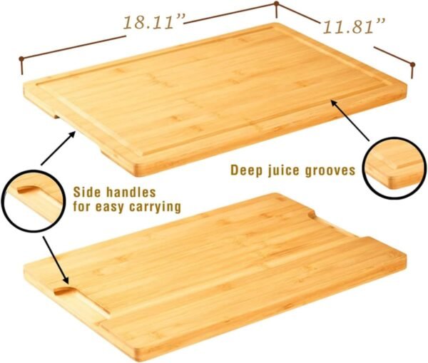 Large Bamboo Cutting Boards for Kitchen Cheese Chopping Board Wood Cutting Board with Juice Groove and Side Handles - Image 6