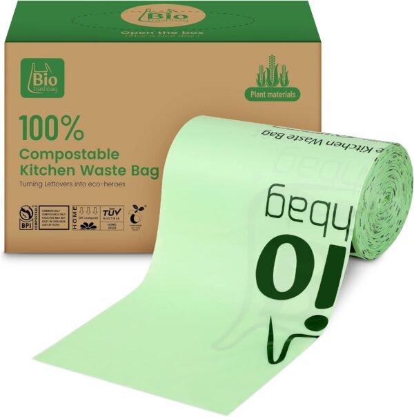 13 Gallon Compostable Trash Bags Biodegradable, Tall Kitchen Large Garbage Bags, 100 Count, Heavy Duty 49.2 Liter, Compost Food Waste Bags, US BPI and Europe OK Compost Home Certifi