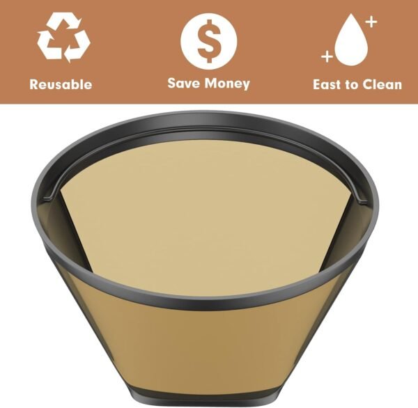 Gold Coffee filter - Permanent Reusable #4 Cone Shape metal Coffee Filter Compatible with Ninja CFP301 CFP201 Coffee Accessories - 4-1PCs - Image 4