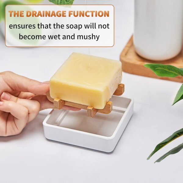 Bamboo Soap Dishes for Bar Soap Holders for Shower for Bathroom Sink Bulk Small Wooden Soap Tray Jabonera Pretty Neat Ventilated Soap Dish Disj Disk, Detachable (Single Right Angle White) - Image 4