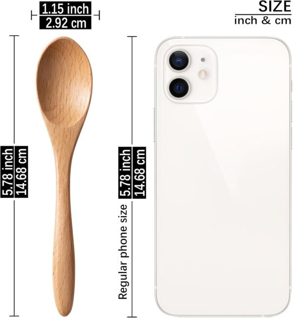 7 PCS Small Wooden Spoons, 5.8 Inch Honey Spoons for Tea, Beech Wooden Honey Teaspoon for Coffee, Little Tiny Wood Spoons, Bamboo Table Spoon for stirring, Wooden Spoons for Utensils Set - Image 3