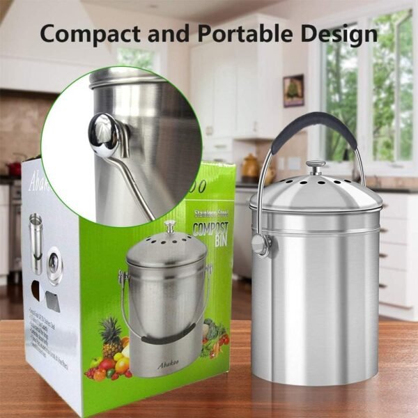 Compost Bin Countertop, Composter Bucket with Lid Abakoo 1.6 Gallon Stainless Steel Kitchen Waste Pail Plus 4pcs Bonus Charcoal Filters Clean & Odor Free - Image 4