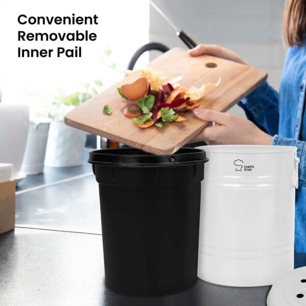Chef's Star Countertop Compost Bin for Kitchen, Indoor Compost Bin for Kitchen Counter, Small Composter for Kitchen Counter, with Charcoal Filter, Airtight Lid, 0.8 Gallon Compost Pail, White - Image 8