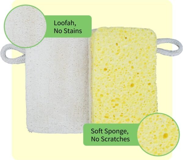 3 Natural Cellulose Loofah Sponges, Biodegradable Compostable, Scratch Resistant Kitchen Cleaning Sponges, Plastic Free Eco-Friendly Sustainable Double Sided Sponges, Kitchen Scrubber Body Scrubber - Image 2