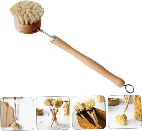 2pcs Wooden Handle Cleaning Brush Bowl Cleaning Brushes for Household Use Handle Pot Household Cleaning Natural Dish Scrubber Handled Dish Brush Pan Scrubber Beech - Image 8