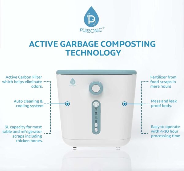 Electric Kitchen Composter - 3L Indoor Odorless Smart Composter with Detachable Carbon Filter - Countertop Compost Bin Turns Waste into Natural Fertilizer for Plants (White) - Image 2