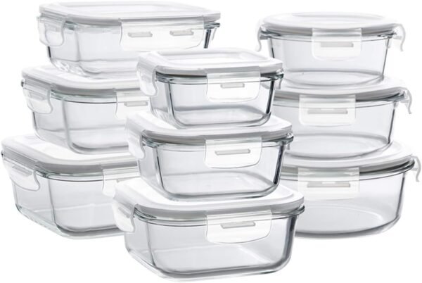 Bayco Glass Storage Containers with Lids, 9 Sets Glass Meal Prep Containers Airtight, Glass Food Storage Containers, Glass Containers for Food Storage with Lids - BPA-Free & Leak Proof