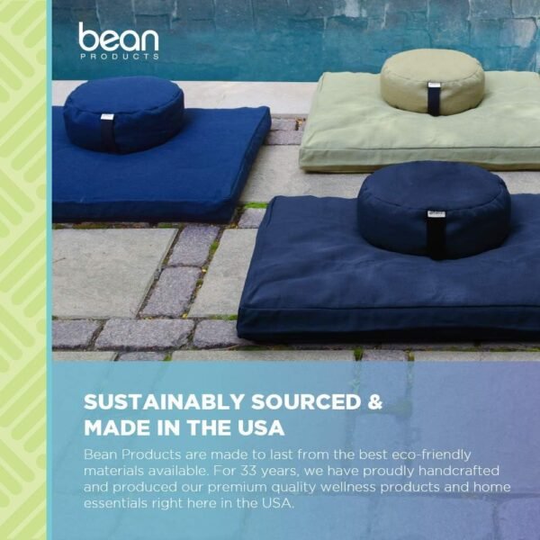 Bean's ZAFU - Meditation Floor Cushion - Oval Natural Cotton Zen Yoga Pillow - Tibetan Style for Mindful Kneeling Prayer Seat - Made in USA - US Organic Buckwheat Hulls - Comfort Calm Contemplate - Image 7