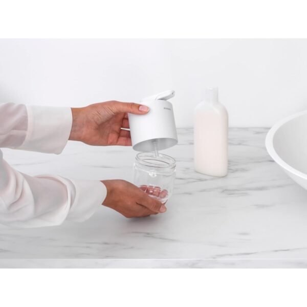 Brabantia Mindset 6.8 oz Hand Soap Lotion Dispenser (Mineral Fresh White) Bathroom, Kitchen Countertop, Non-Drip, Refillable Glass Hand Wash Cream Dispenser - Image 6