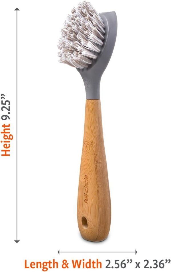 Full Circle Tenacious C Bamboo Dish Brush and Scraper - Kitchen Cleaning Tool Set for Cast Iron Cookware, Dishes, Pots, Sinks - Tough Nylon Bristles, Scrub Brushes with Handle - Image 10