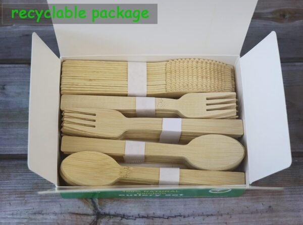 90 Count Bamboo Cutlery Set (30 Forks, 30 Spoons, 30 Knives),Compostable Biodegradable Utensils Set - Image 3