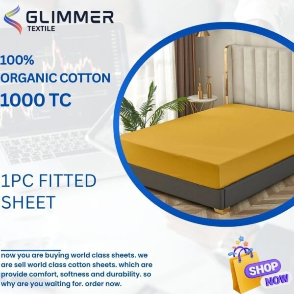 1PC Fitted Sheet| Organic Cotton| 1000 TC| | Full XL Size (54"X80") with 18" INCH DEEP Pocket| Skin Friendly|Comfy & Very Soft| Wrinkle Free| Gold - Image 4