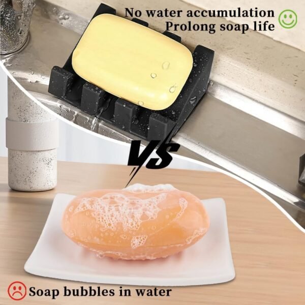 3 Pcs Silicone Soap Dish Self Draining Soap Dish Shower Waterfall Bar Soap Holder Tary with Keep Soap Bars Dry for Kitchen Bathroom Accessories (Grey, White,Black) - Image 5