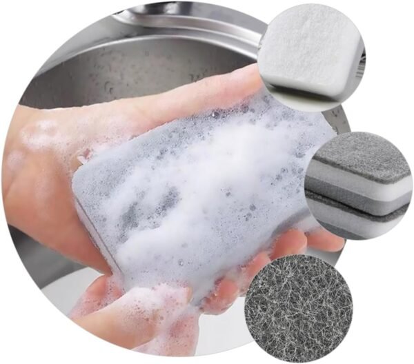 SECFOU 30 Pcs Three-Layer Scouring Sponge Dish Cleaning Sponges for Washing up Pan Scrubber Sponge Scrub Pad for Dishes Bowl Scrubber Home Cleaning Product Natural Sponge Grey - Image 3