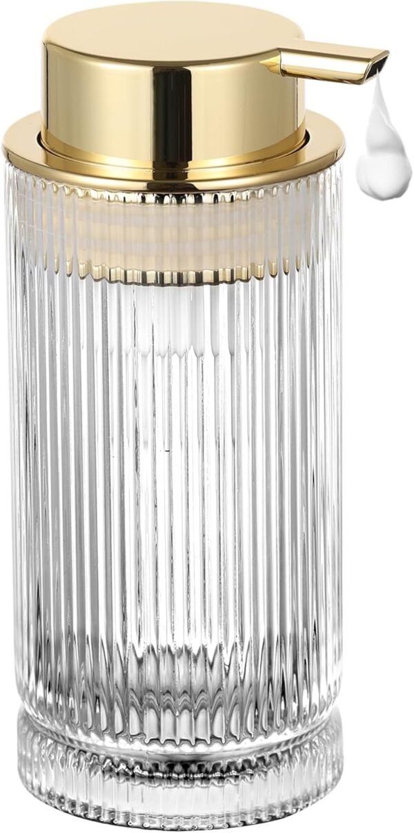 Glass Foam Soap Dispenser, Refillable Foaming Dispenser with Gold Pump, Foam Hand Soap Dispenser for Bathroom Kitchen, Modern Home Bathroom Kitchen Decor （Foam Type/Clear）