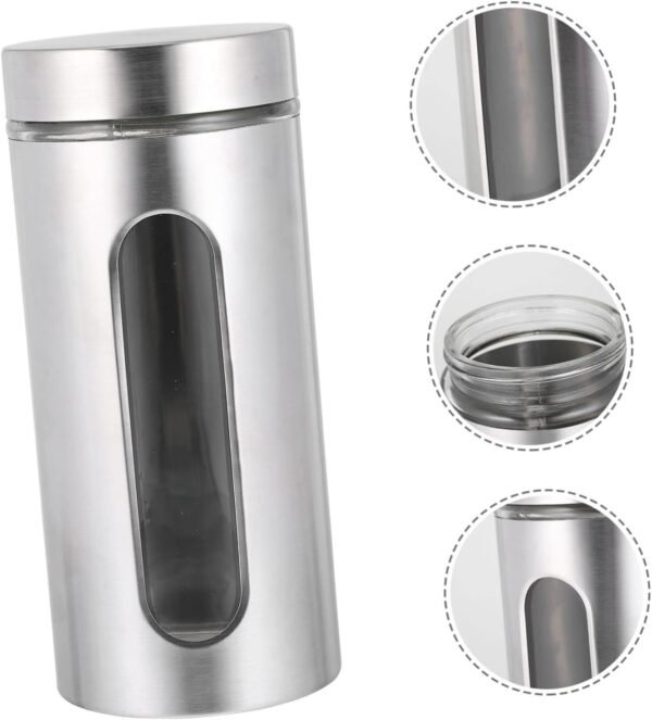 Ciieeo 1pc Stainless Steel Storage Tank Food Containers with Lids Food Storage Container Canister with Window Carafe with Lid Tea Coffee Sugar Canisters Tea Canister Kitchen Silver Glass - Image 3