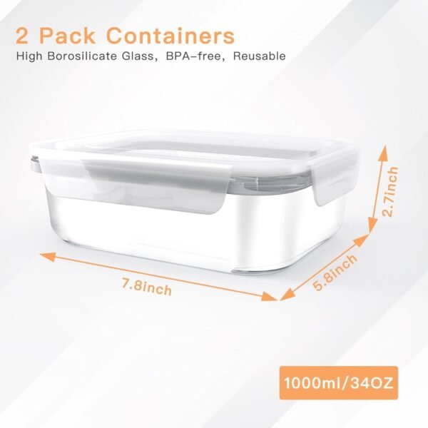 2 Pack Deli Meat Container for Fridge, Glass Meal Prep Containers with Lids, Cold Cuts Storage Containers, High Borosilicate Lunch Meat Container for Refrigerator, Bacon Cheese, 7.8x5.8x2.7 In - Image 4