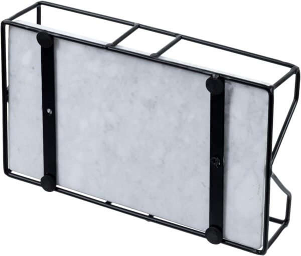 MyGift Deluxe White Marble & Black Metal Wire Tabletop Disposable Napkin Holder, Commercial & Guest Bathroom Countertop Multi Fold Paper Towel Dispenser Tray, Fit Folded Towels up to 9.5 x 5.5 Inches - Image 7