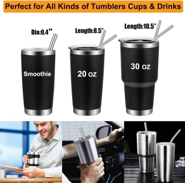 Jumbo Smoothie Straws Stainless Steel, Set of 6 Metal Milkshake Straws 0.4" Wide 10.5" Long Straws, Long Lasting & Food Grade, Metal Straws Reusable for Smoothie, Milkshake, Beverage - Image 5