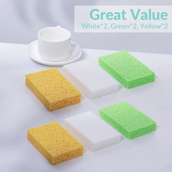Pop-Up Sponges 6 Pack, REIDEA 100% Biodegradable Scrub for Kitchen - Non Scratch Odor Free Plant Based Dish Sponge - Eco-Friendly Wood Pulp Sponge (Colored, 6 Pack) - Image 4