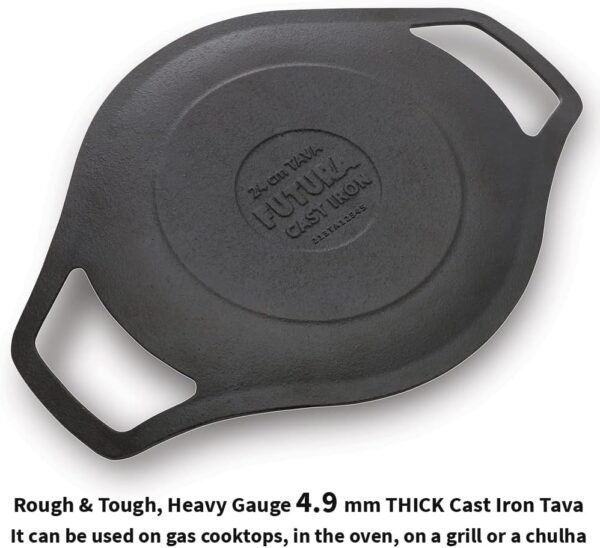 HAWKINS Futura 24 cm Cast Iron Tava, Cast Iron Tawa for Roti, Cast Iron Cookware for Kitchen, Black (CIT24) - Image 4