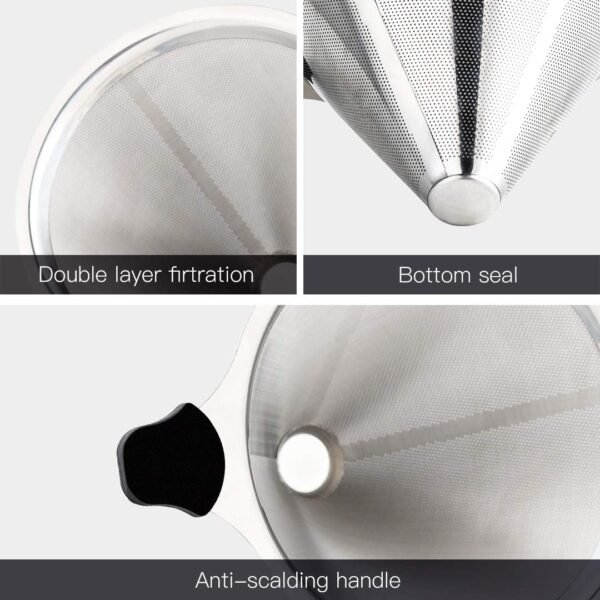 YOLIFE Pour Over Coffee Filters 2 PCS, Stainless Steel Coffee Filter, Paperless Reusable Cone Coffee Filter Dripper - Image 9