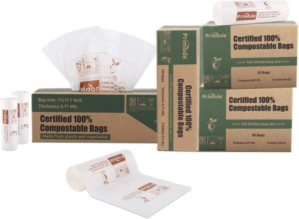 Primode Compostable Bags, 3 Gallon Food Scraps Yard Waste Bags, 100 Count, Extra Thick 0.71 Mil. ASTMD6400 Compost Bags Small Kitchen Trash Bags, Certified By BPI And TÜV AUSTRIA - Image 6