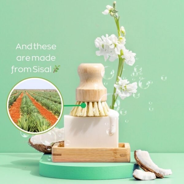 Eco-Friendly Dish Washing Bar Soap Set with 2 Fragrance-Free Solid Coconut Oil Bars, Sisal Scrub Brush, and Bamboo Holder - Sustainable Kitchen Cleaning set - Image 4
