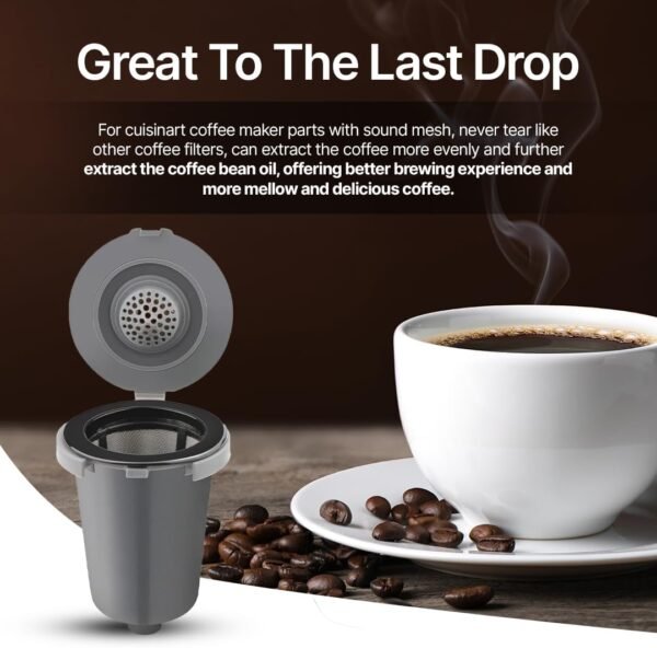 Reusable Filter Cups for Cuisinart Coffee Makers - Premium Refillable Coffee Cups Compatible with Cuisinart Single Serve Coffee Machines (2 Pack with 2 Mesh Filters) - Image 6
