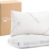 Standard Pillows Set of 2, Shredded Memory Foam Pillows, Adjustable Bed Pillow for Sleeping, 18"x26"Organic Cotton Bed Pillows for Side, Back, Stomach Sleepers